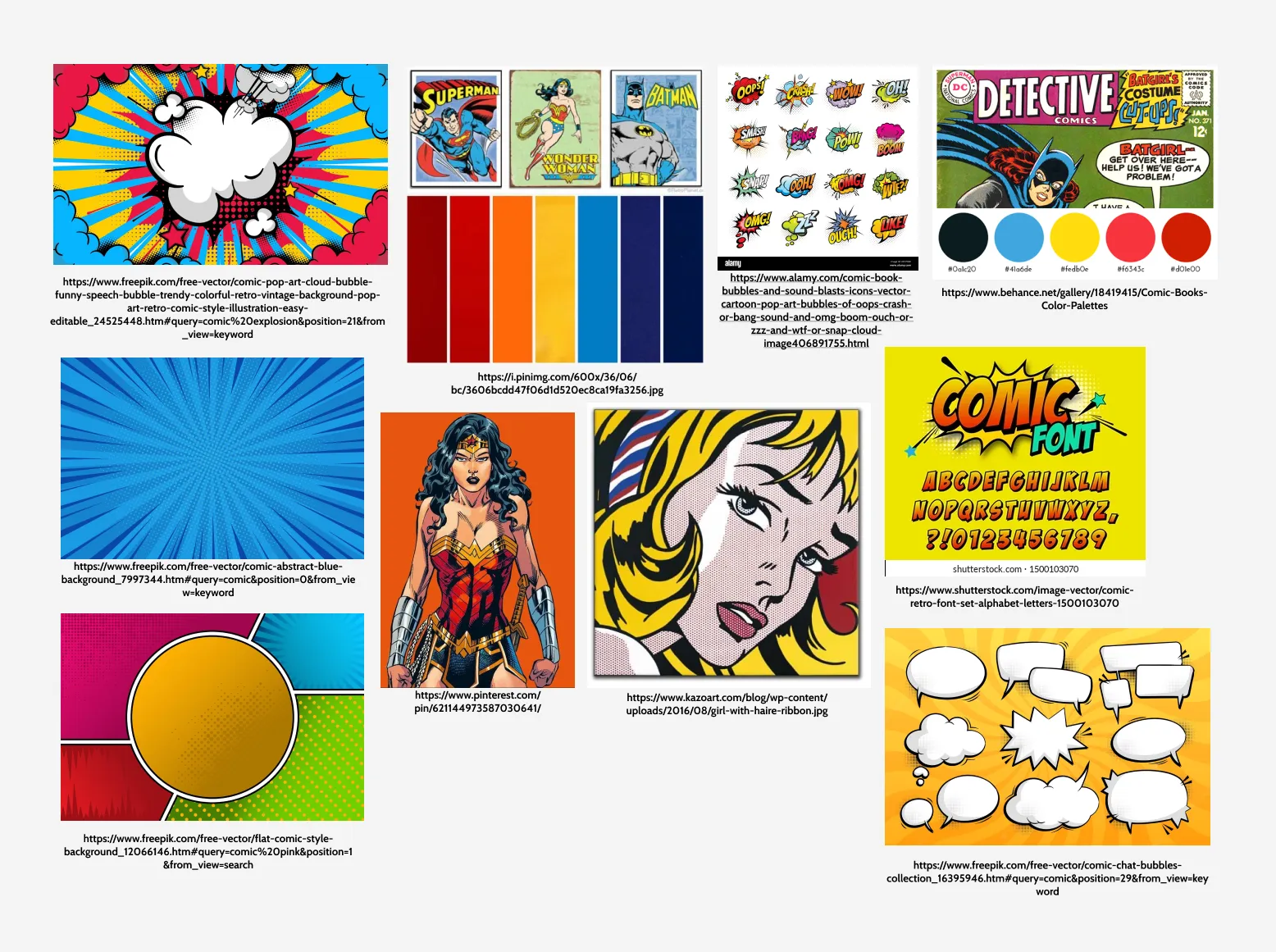 Mood board with comic book aesthetics