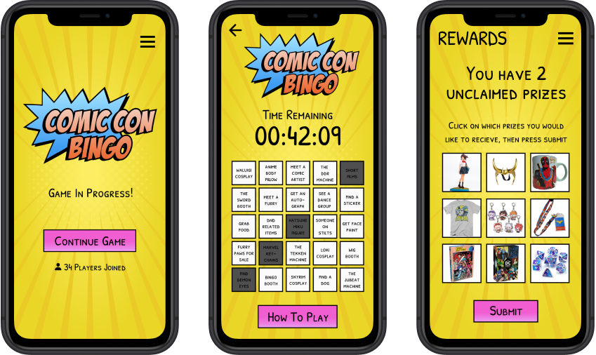 Selected high fidelity prototype screens