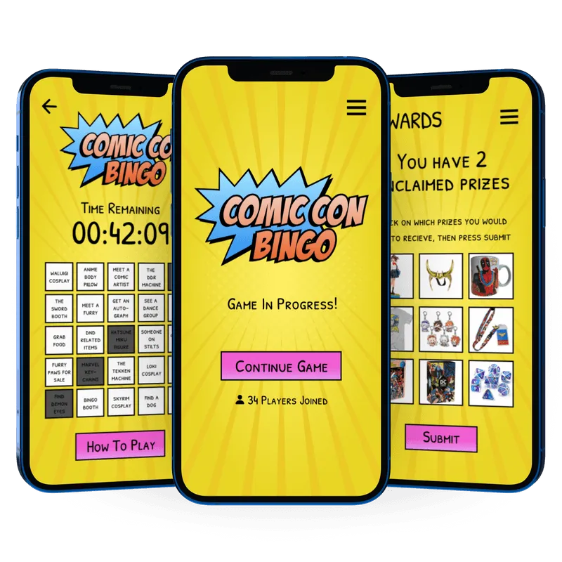Comic Con Bingo app mockup