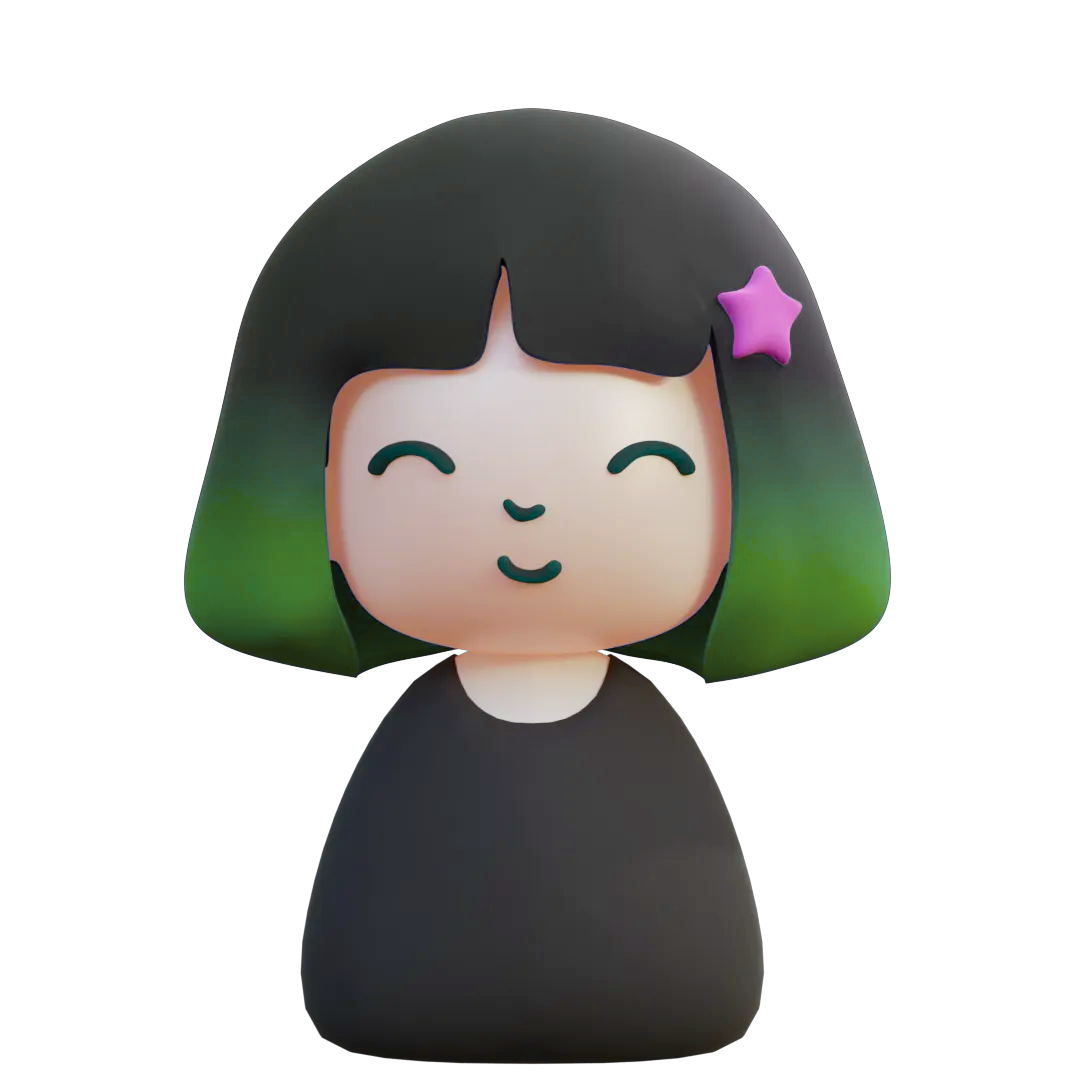 3D cartoon character with green hair
